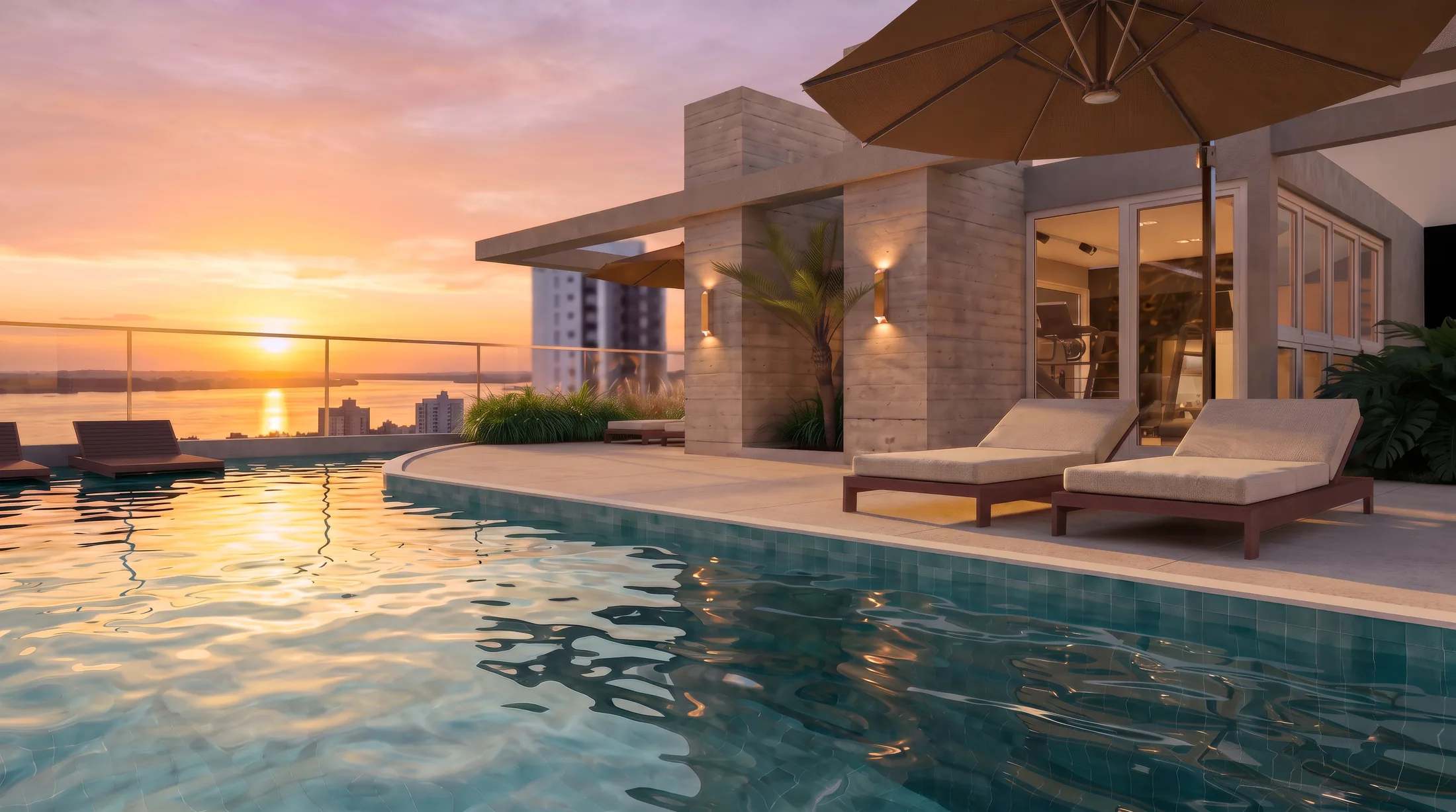 Piscina do rooftop do Flow Higienópolis no fim de tarde